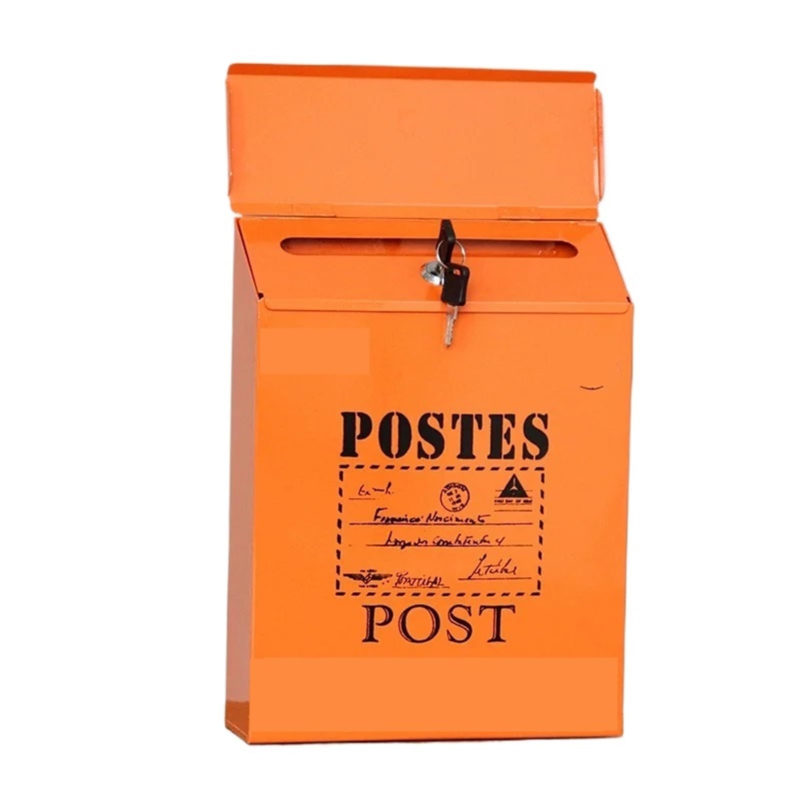 Wall Mounted Letterbox Wall Mount Mailbox Vintage Mail Postal Letter Newspaper Box Waterproof Mailboxes Garden Decoration(Orange-bigwords)