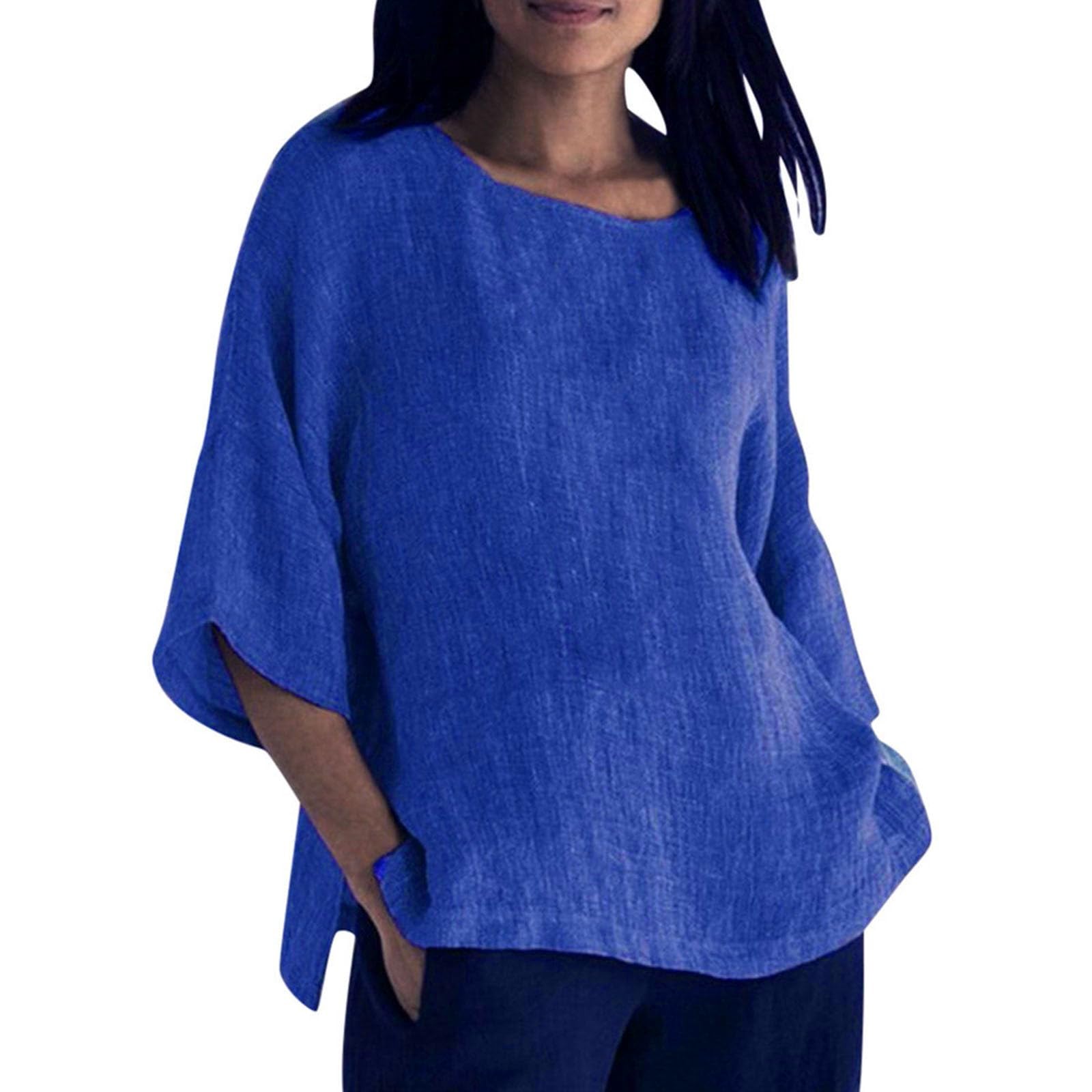 Camicetta Lino Donna Cotone E Lino Di 3/4 Manica Lunghe