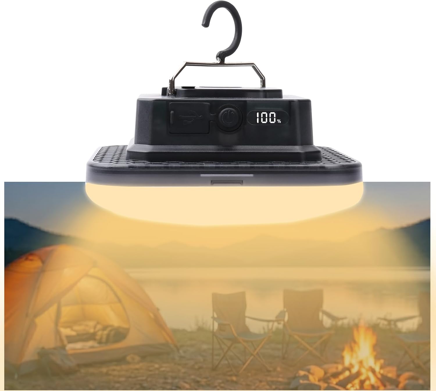 Transparent Portable Rechargeable LED Camping Lights With LCD Battery Indicator, Waterproof Outdoor Tent Light with 5000LM,Super Bright Waterproof Hanging Lamp for Tents, Canopies, Emergency(12000mAh)