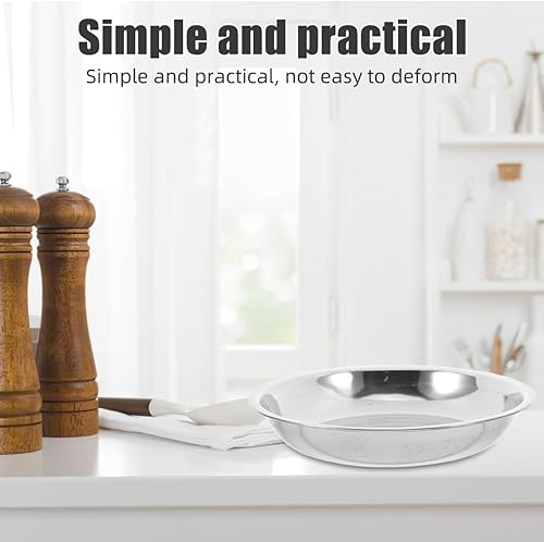 Miniatura 5 de Hemoton 6 platos redondos de acero inoxidable, bandejas de metal de 6.3 pulgadas para almacenamiento de alimentos, platos aptos para lavavajillas