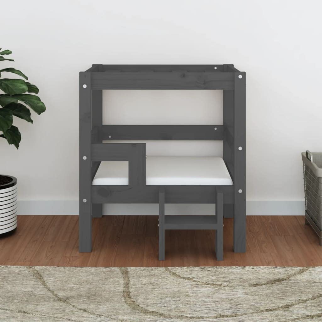Cama para perros de madera de pino maciza, color gris, 55,5 x 53,5 x 60 cm, para canasta de perro, lugar de dormir, litera, cama para mascotas, cama para mascotas y comodidad tranquila en el