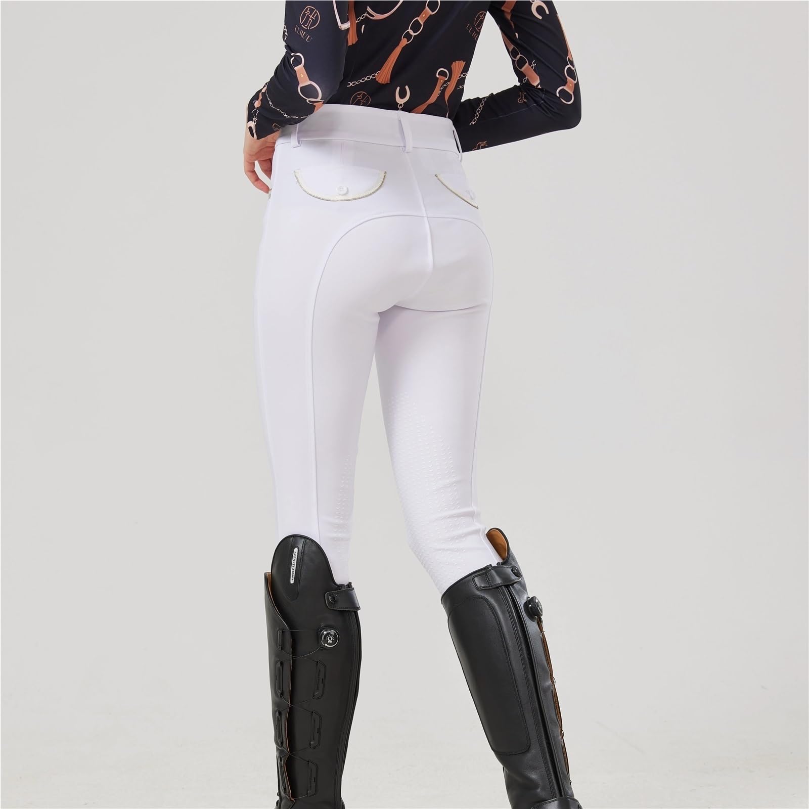 Reithose aus gewebtem Stoff, halbe Silikon-Reithose for Damen, weiße Silikonhose, gewebte elastische kleine Verschleißfestigkeit Für Reitsport