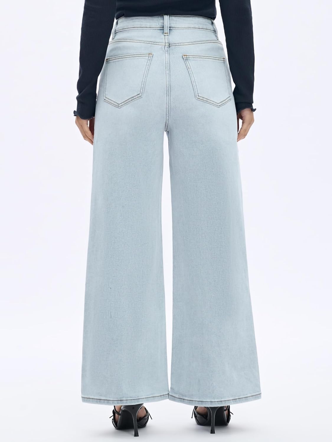 ONESO Wide Leg Jeans for Women High Waisted Stretchy Baggy Jeans BBL Loose Fit Tummy Control Denim Pants Raw Hem Casual