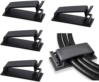 SOULWIT® 50Pcs Self Adhesive Cable Management Clips, Large Cable Organizers Wire Clips Cord Holder for TV PC Laptop Ethernet Cable Desktop Home Office (Black) - image, photos