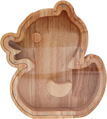 Alcancía de pato para niños y niñas, banco de monedas de madera de animales en 3D, caja de ahorro de dinero transparente irrompible para niños,