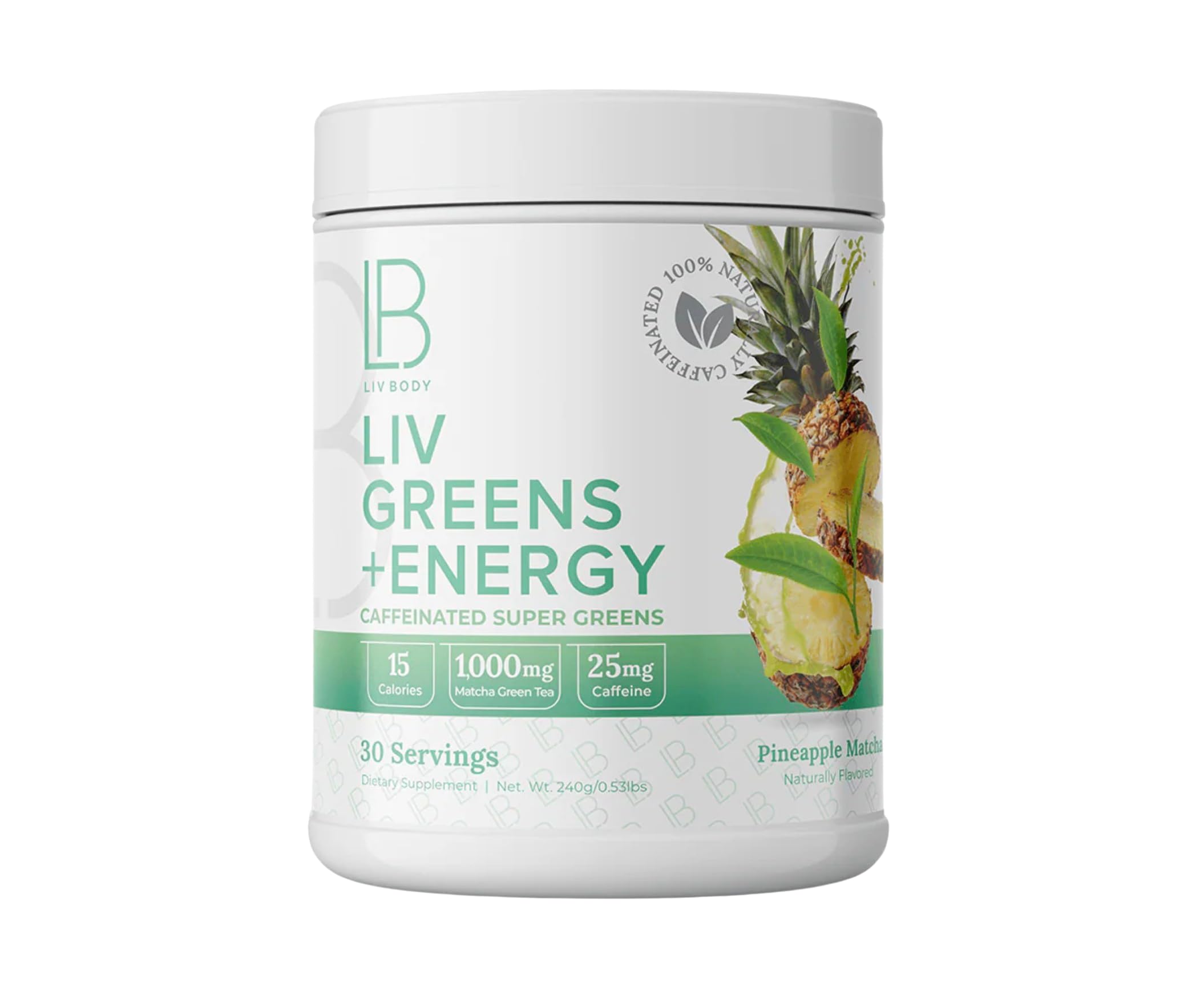 LIV BodyGreens + Energy, Caffeinated Super Greens, Non-GMO Wheat Grass, Packed with Probiotics, Digestive Enzymes, Essentail Daily Vitamins and Minerals (30 Servings, Pineapple Matcha)