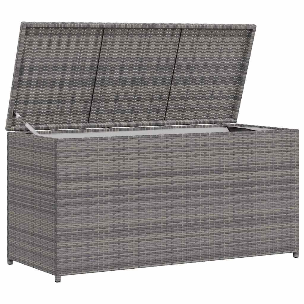 Caja para cojines de jardín gris 120 x 50 x 60 cm, de polirratán con bolsillo interior para cojines, cojines, mantas, cojines de asiento, juguetes y libros, resistente a la intemperie,