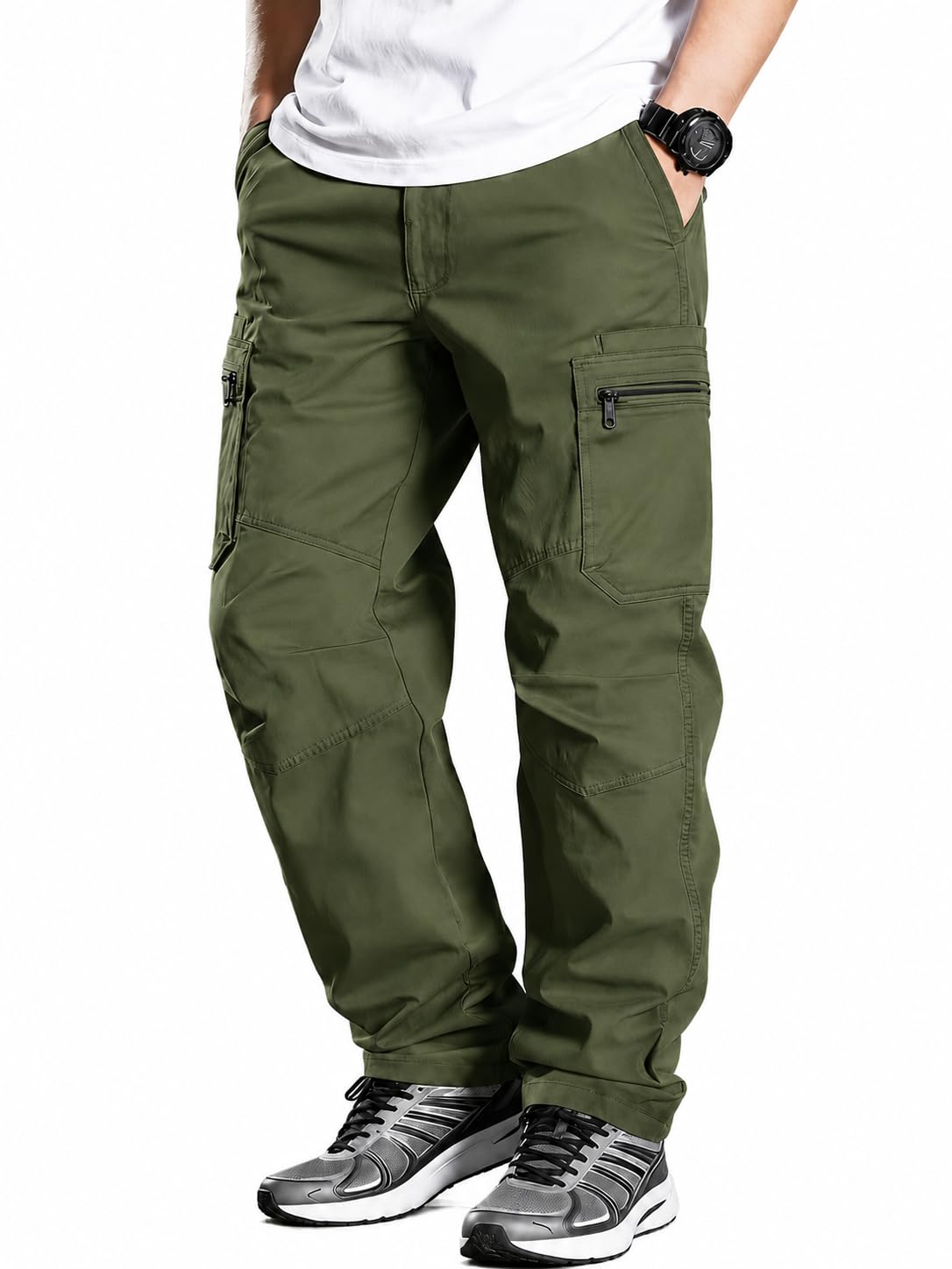 JV CLOTH Men's Pure Cotton Cargo Pants | Regular Fit Multi-Pocket Utility Trousers for Men | Solid Cargo Bottom Wear with Zip Pockets | Comfortable Casual Outdoor Wear