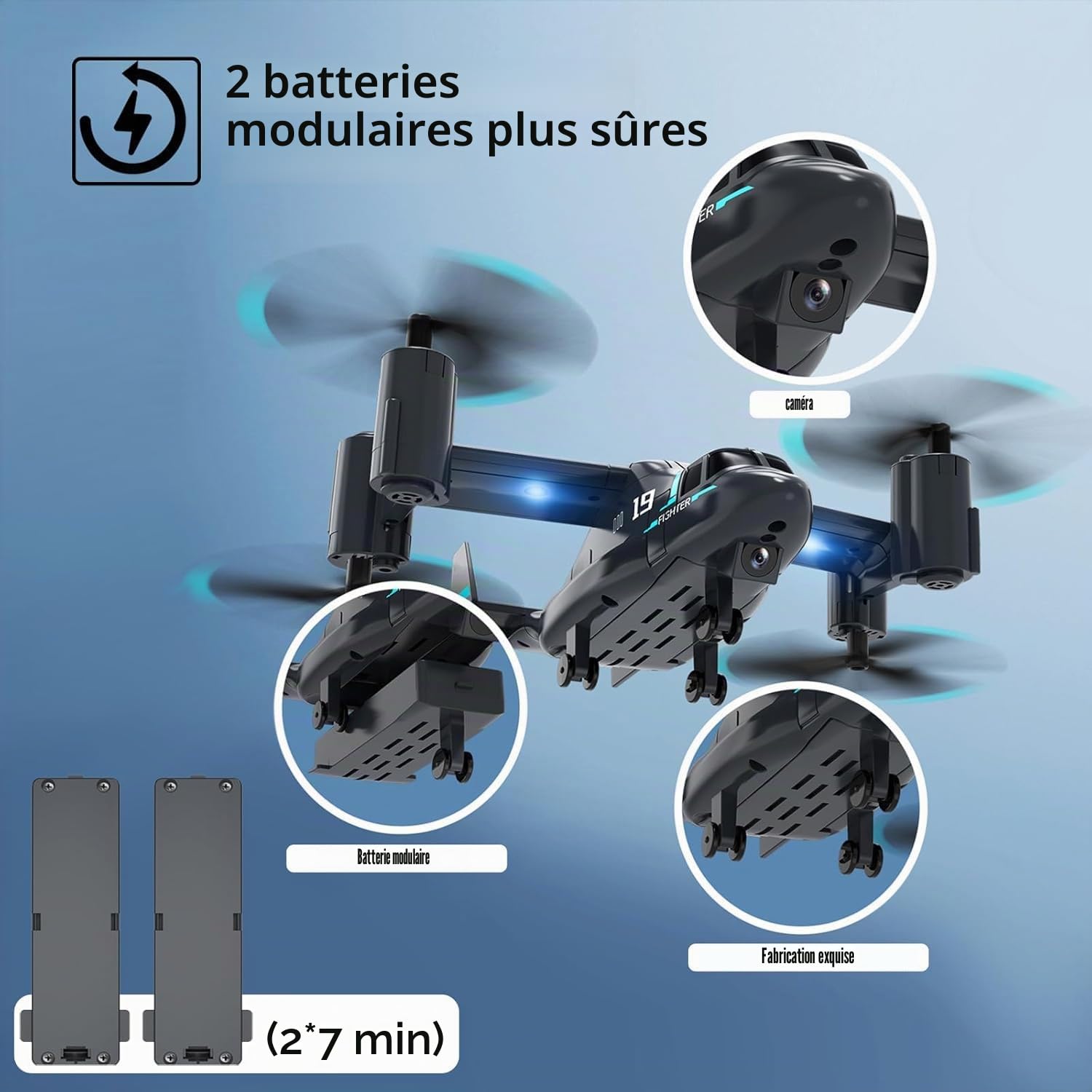 OBEST Hélicoptère Osprey Radiocommandé avec Caméra,Drone avec Caméra,Mode de Vol à Voile,Photographie Aérienne à Double Caméra,Décollage/Atterrissage en Un Clic,Deux batteries