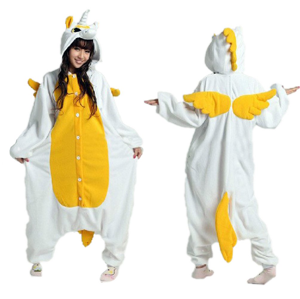 Cosplay Flannel Anime Cartoon Unicorn With Cute Wings Onesie Adult Pajamas (Small, Yellow)