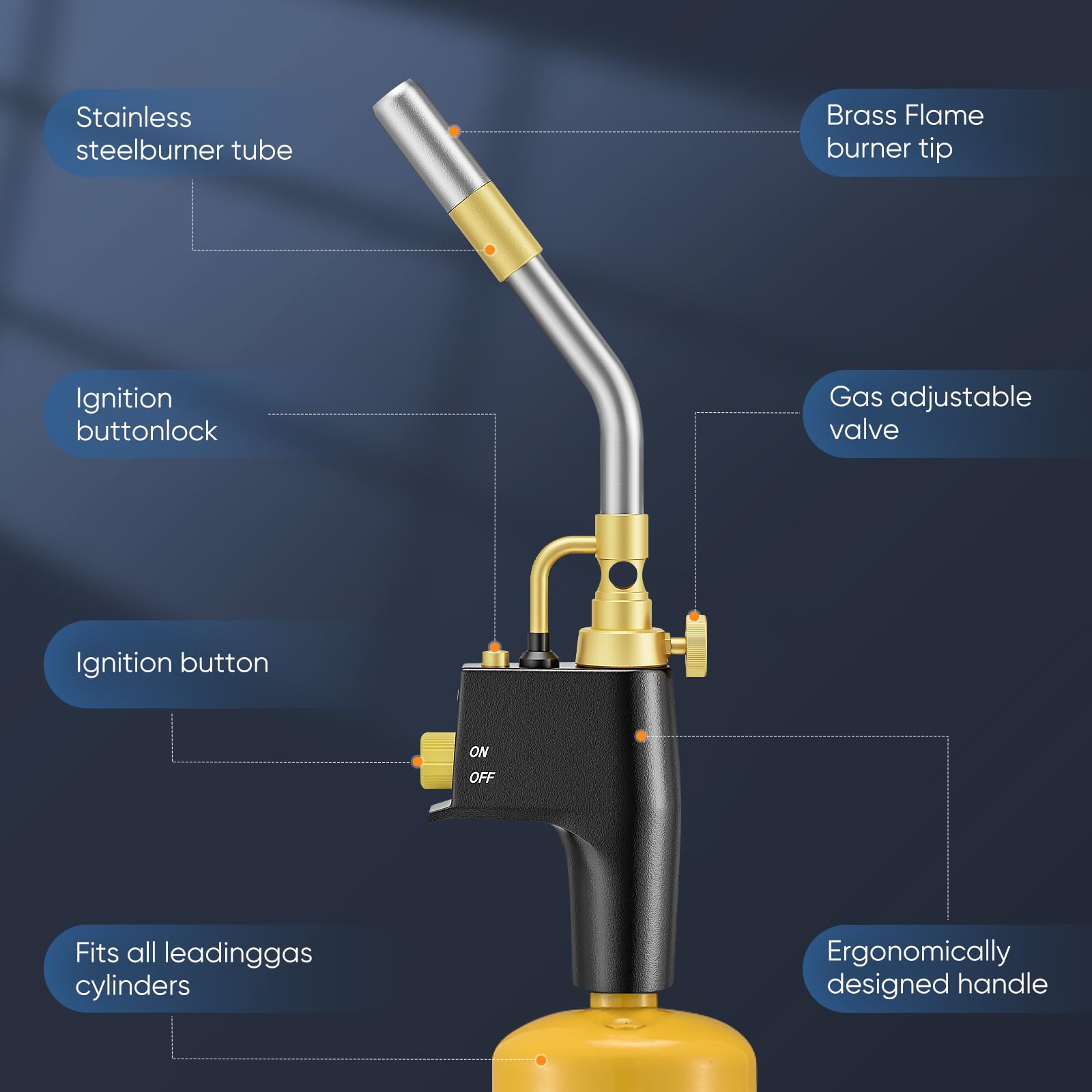 Antorcha de propano MAPP, Antorcha de propano MAPP, de soldadura a gas portátil de alta resistencia para soldadura y barbacoa, de gas de alta resistencia CGA600 MAPP/Propano Propane Torch