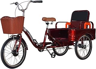 Tricycle Adulte 20 Pouces Vélo Simple Vélo De Tricycle Adulte avec Panier D'achats Et Siège Arrière Three Wheel Cruiser Vélo Design Traditionnel pour Personnes âgées(Color:Red)