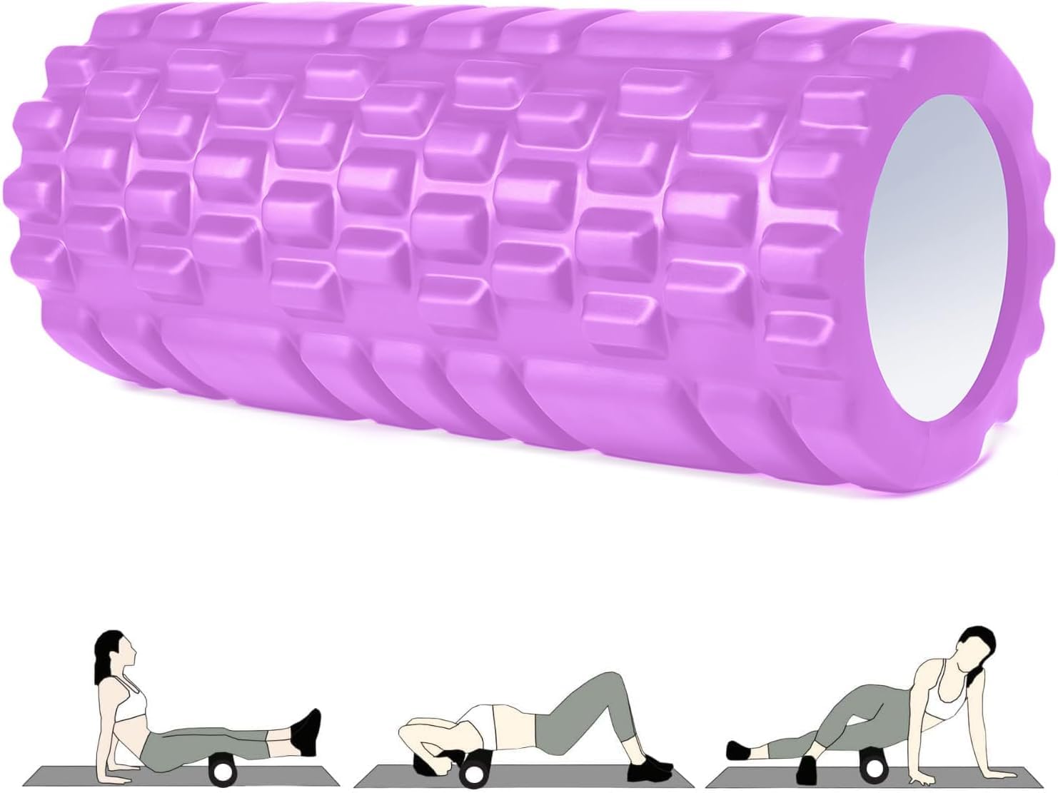 Foam Roller, Vylaier Rullo Massaggio Muscolare per Yoga, Pilates, Stretching, Roller Pilates Massaggio Gambe, Schiena e Braccia, essenziale per rilasciare le tensioni muscolari - 33x14cm