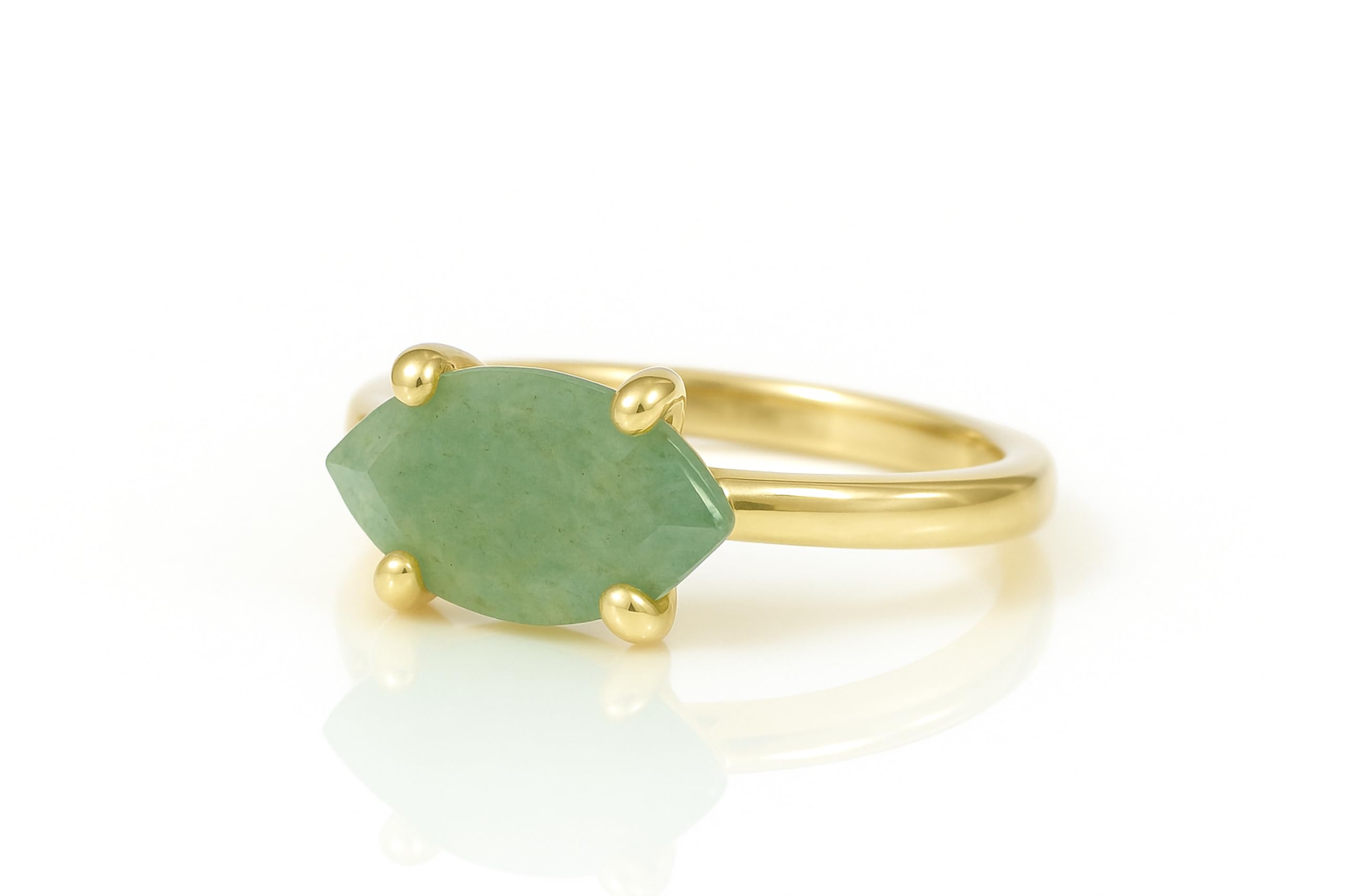 Anillo de Aventurina Verde en Banda Delicada Personalizable - Anillo Solitario para Compromiso, Promesa, Apilado, Moda Diaria, Regalo para Ella - Anillos de Piedras Preciosas Hechos a Mano