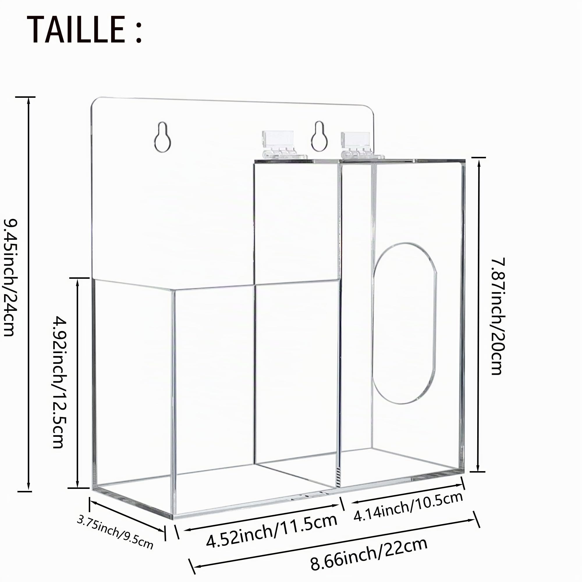 Boîte de rangement pour masques en acrylique et support de désinfectant pour les mains Support mural ou comptoir, distributeur de boîte transparente pour masques, gants, distributeur de savon