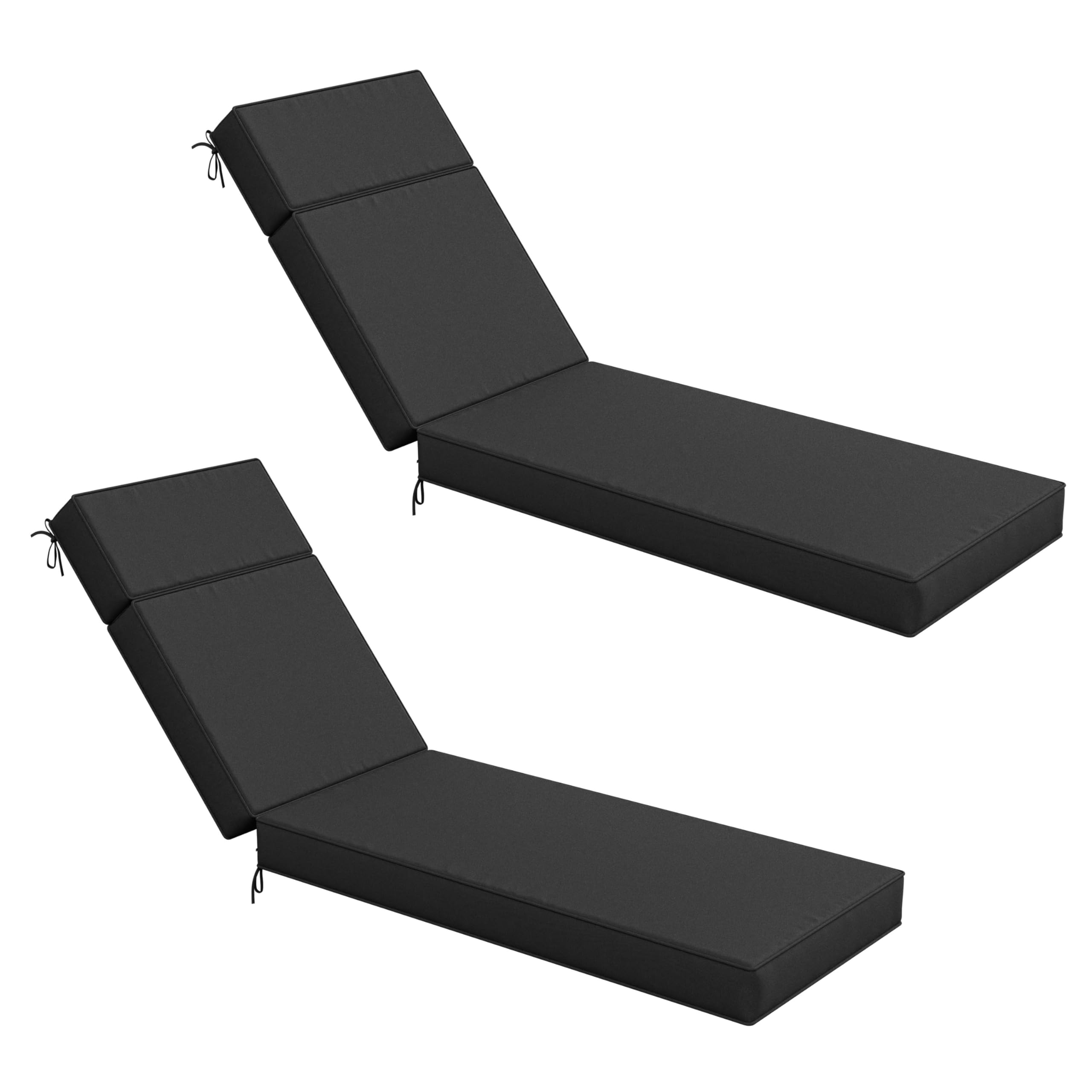2 Pcs Chaise Lounge Cushions Outdoor Furniture 72" L X 21" W X 4" D High-Density Foam Outdoor Lounge Chair Cushions with Ties Waterproof & Fade Resistant for Lawn and Pool Lounge Chairs