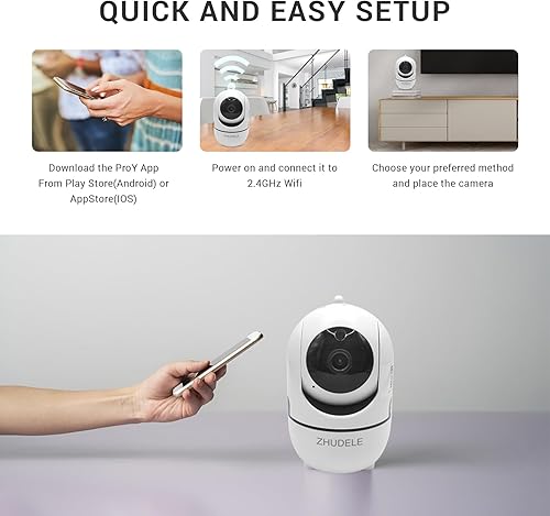 Miniatura 8 de ZHUDELE Pan Tilt Dome Security Camera,2MP HD 2.4G WiFi Smart Indoor Camera,with Night Vision,Two-Way Audio,Motion Detection,Shared by Family