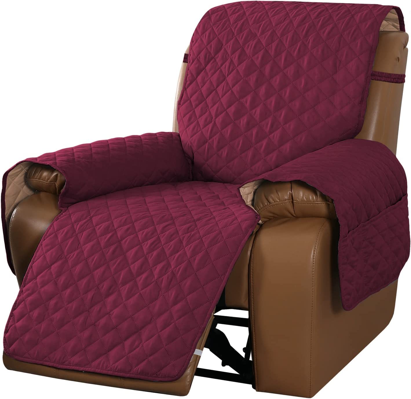 Non-Slip Recliner Chair Cover Sofa Slipcover, Reversible Recliner Sofa Cover with Elastic Adjustable Strap, Washable Reclining Sofa Slipcover Recliner Furniture Protector (Wine Red,Recliner Armchair)