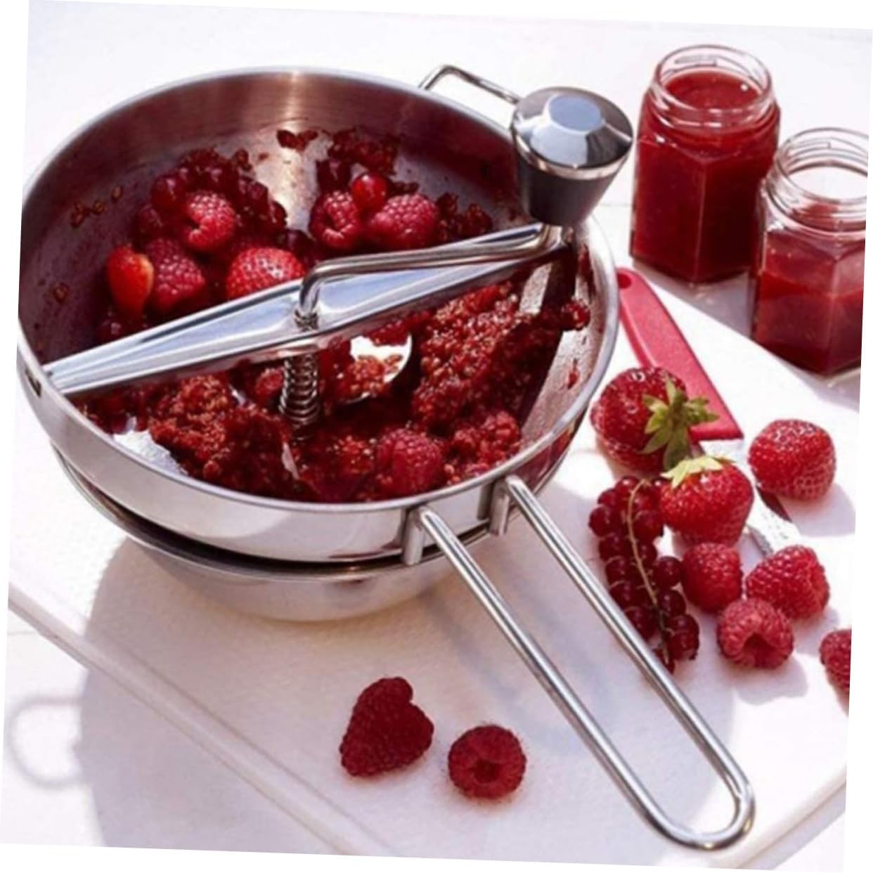 Cabilock Stainless Steel Potato Ricer Masher Ergonomic Handle Multifunctional Food Press Tool for Mashed Potatoes Fruits and Vegetables for Home Cooking