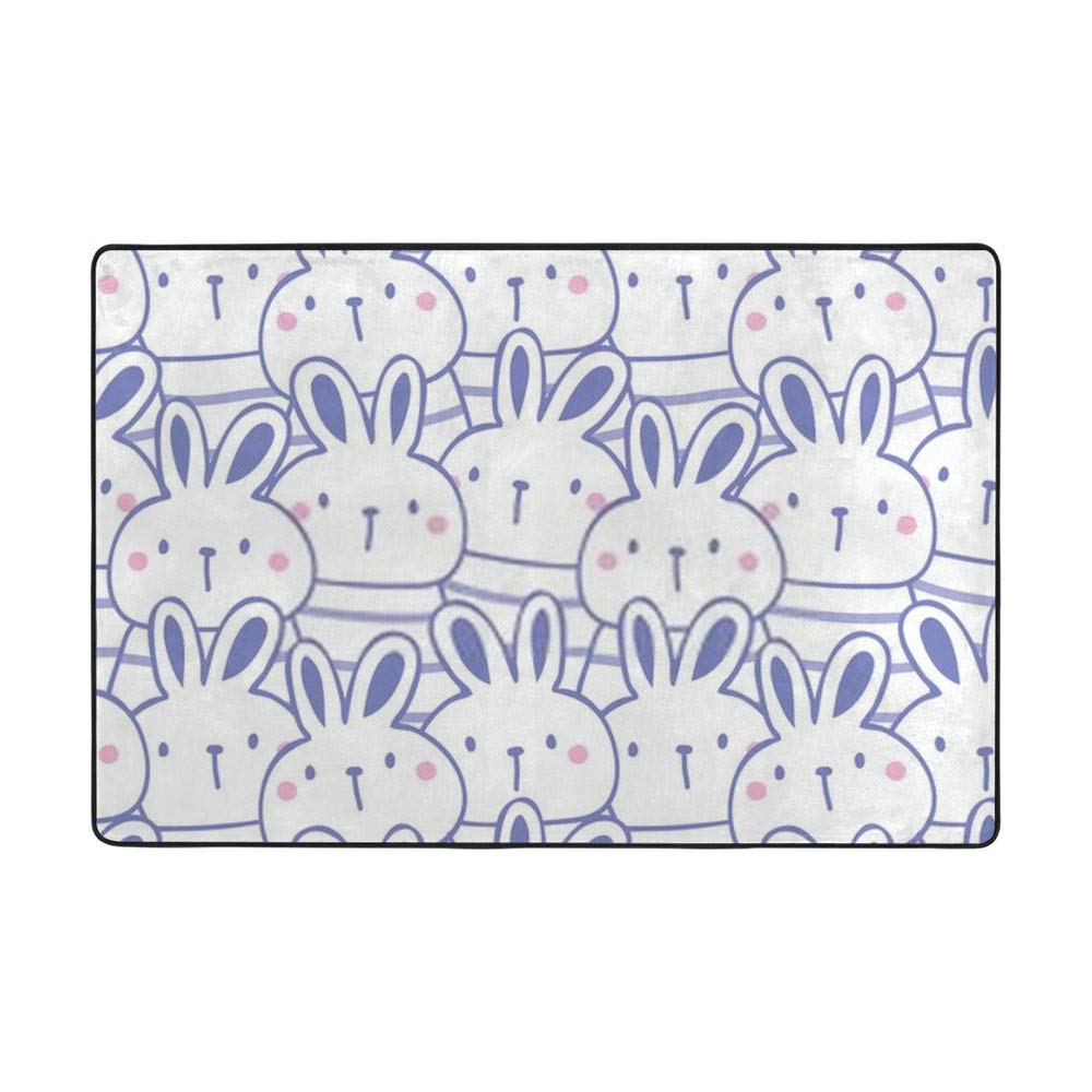 Grand tapis bleu Ruchen 203x147cm pour salon et chambre enfant en velours doux