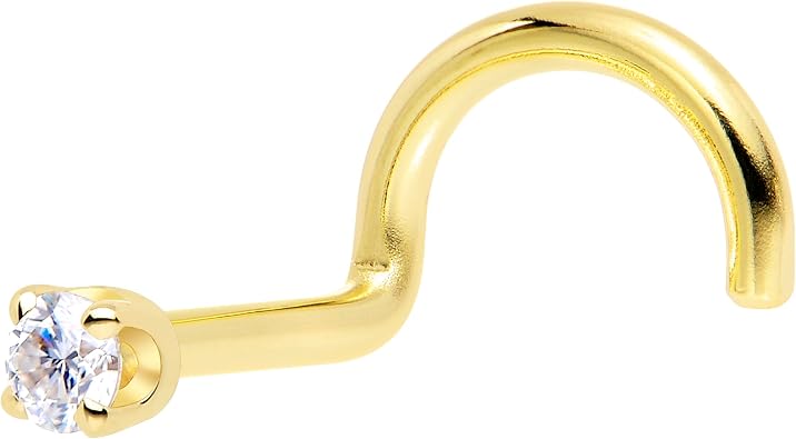 Body Candy 14k Solid Gold Moissanite Nose Ring Stud Real Gold Nose Stud with Sparkly 2mm Moissanite, Hypoallergenic L-Shape Nostril Piercing Jewelry for Women & Men, 18G & 20G