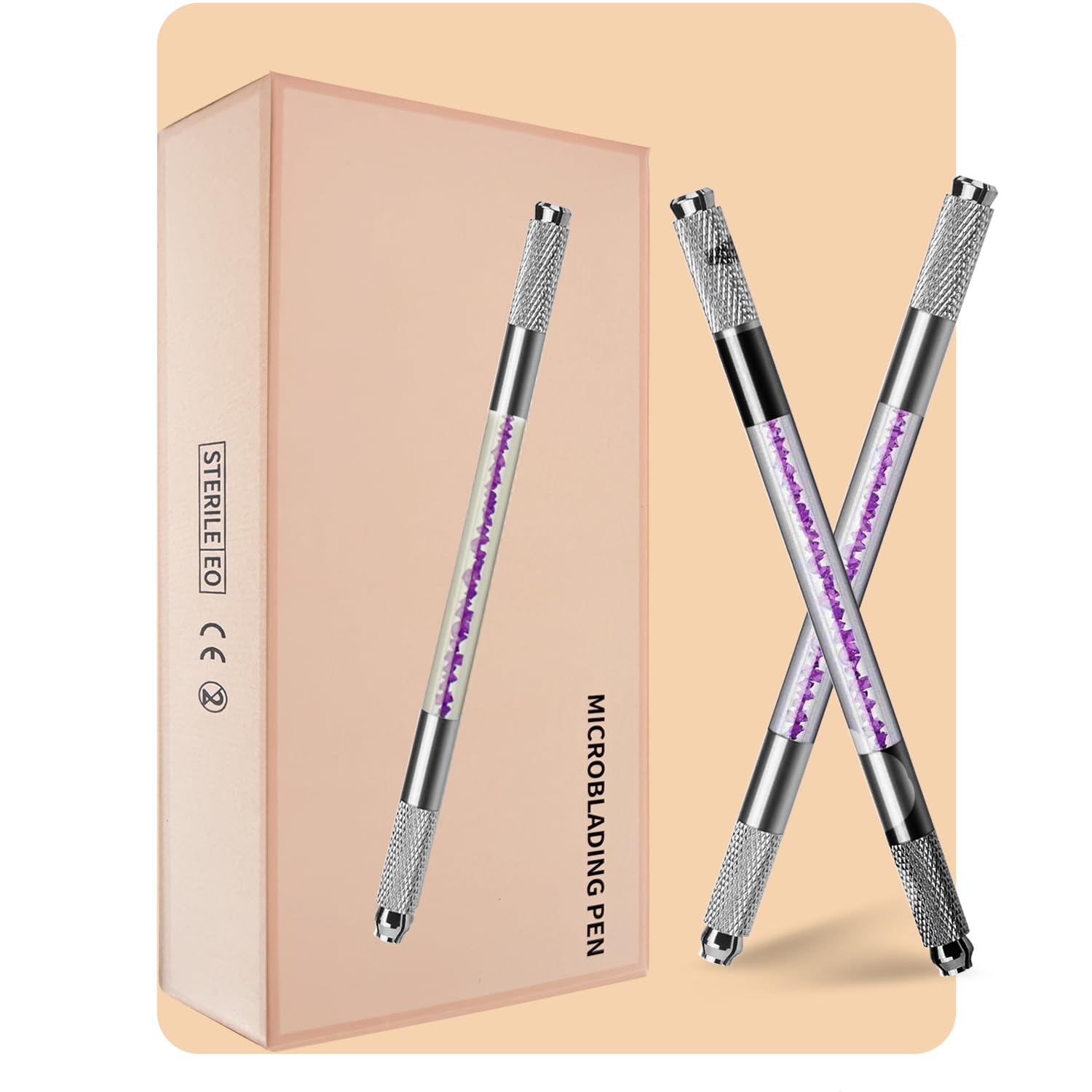 Microblading Pen, PreciRise Microblading Supplies with One “8 x 6'' IN Double Sides Practice Skin and Two Purple MicroBlading Pen for Beginners & Artist 18U 14U C14 12CF 3R, Two-Piece Purple