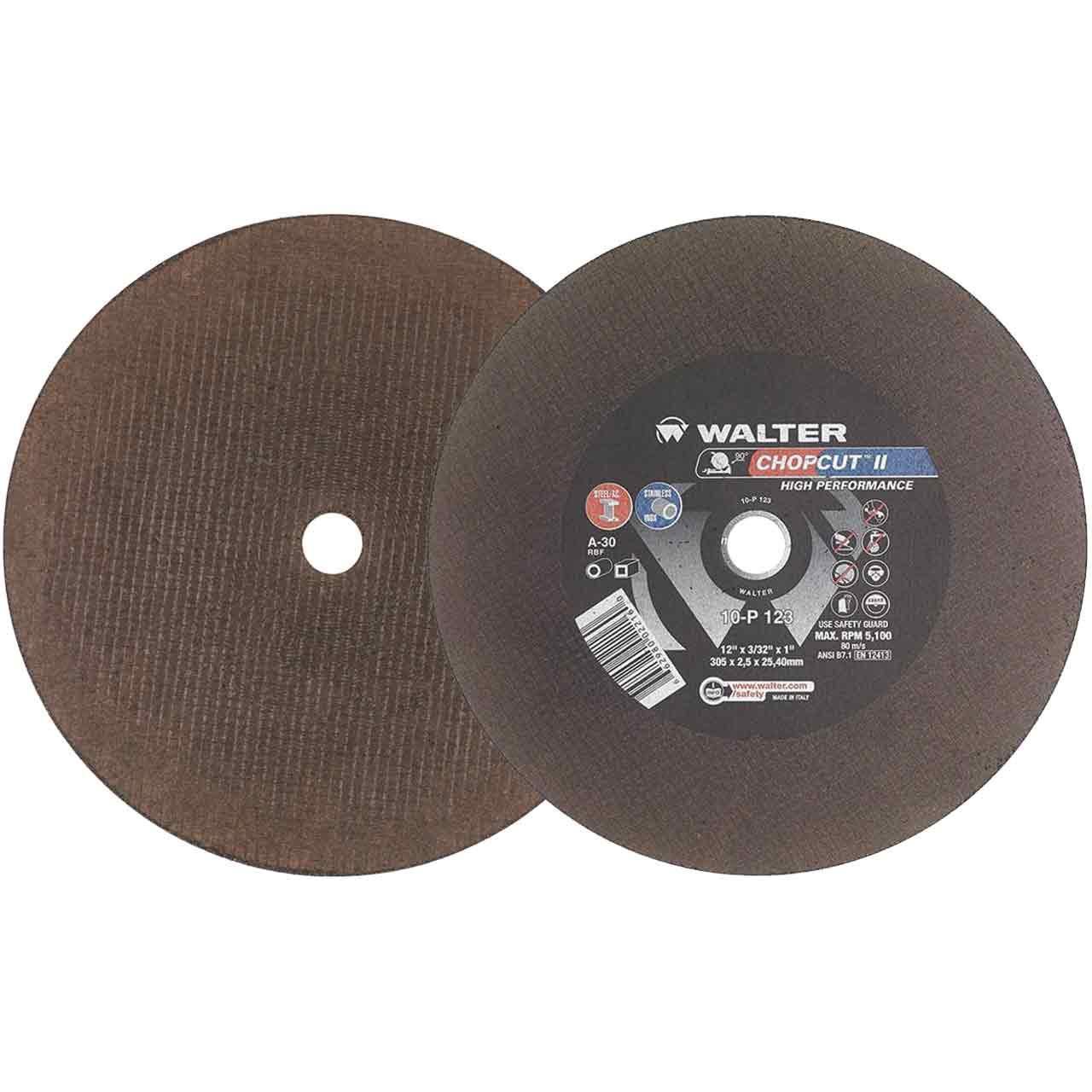 Walter 10P123 12x3/32x1 Chopcut II Steel and Stainless Cut-Off Wheels for Chop Saws Type 1 Grade A30, 10 Pack