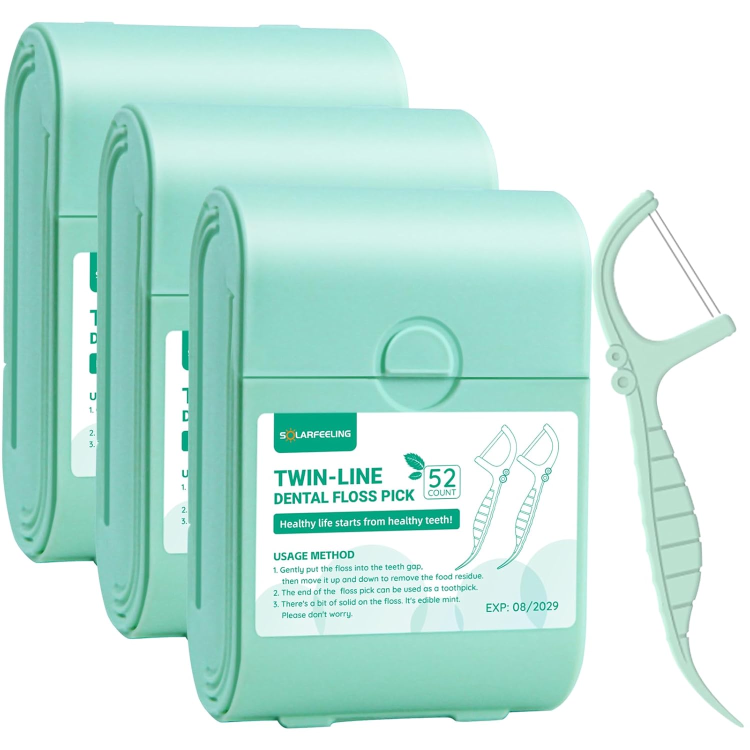 Travel Dental Floss Picks 3 Cases with 156 Count Mint Flavor Twin-Line Dental Flosser Portable Floss Case Portable