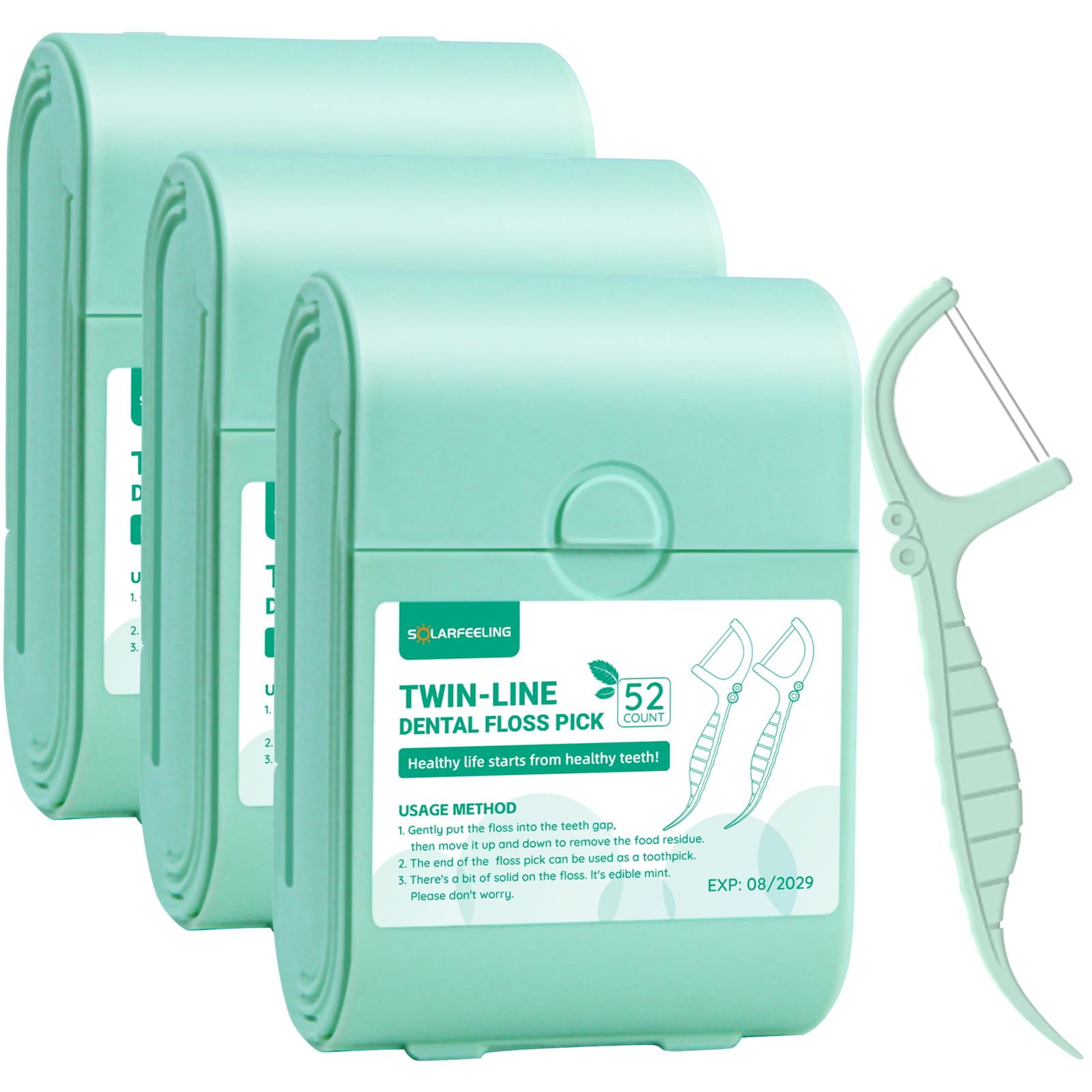 Travel Dental Floss Picks 3 Cases with 156 Count Mint Flavor Twin-Line Dental Flosser Portable Floss Case Portable