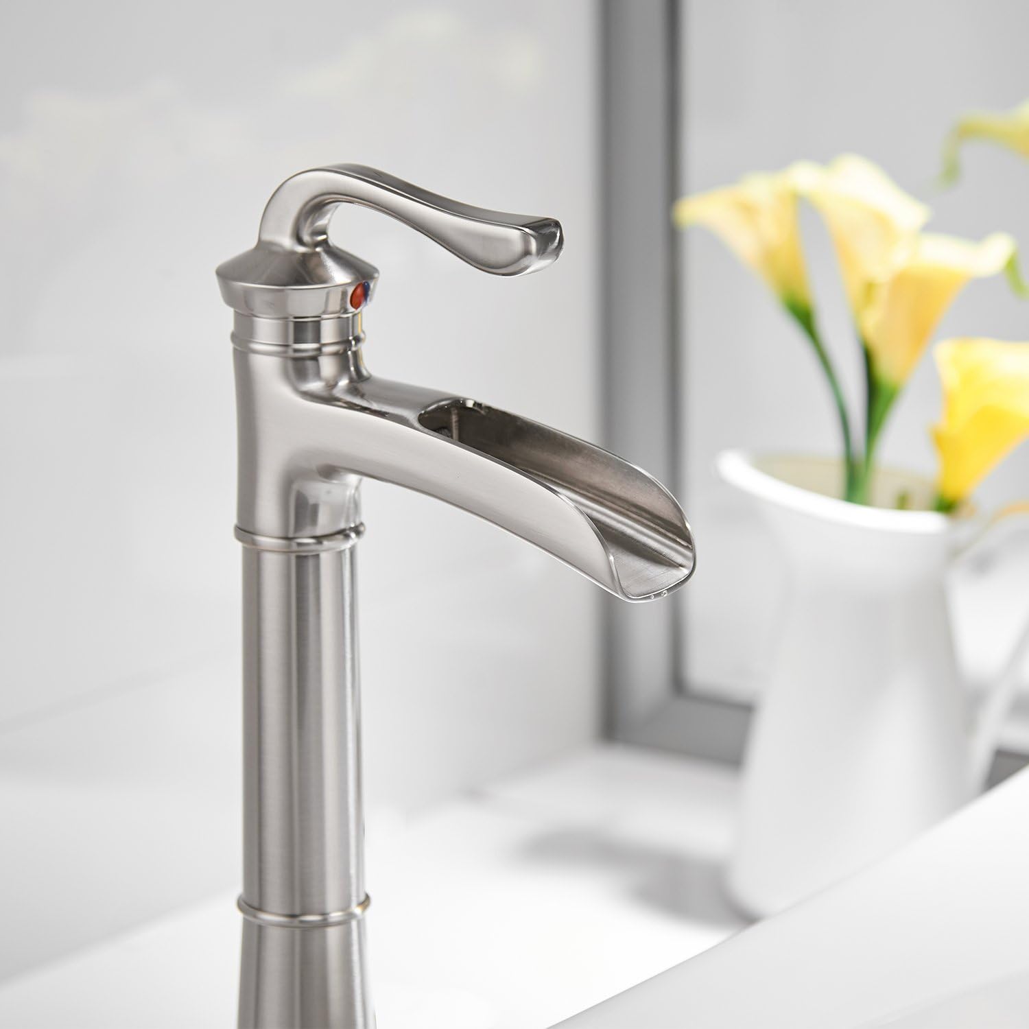 Flаѕh Dеаlѕ - 80% оƒƒ Homevacious Vessel Sink Faucet Brushed Nickel Waterfall Tall Spout Satin Single Hole with Pop up Drain Lavatory Without Overflow Lead-Free Flаѕh Sаlе Homevacious Vessel Sink Faucet Brushed Nickel Waterfall Tall Spout Satin Single Hole with Pop up Drain Lavatory Without Overflow Lead-Free