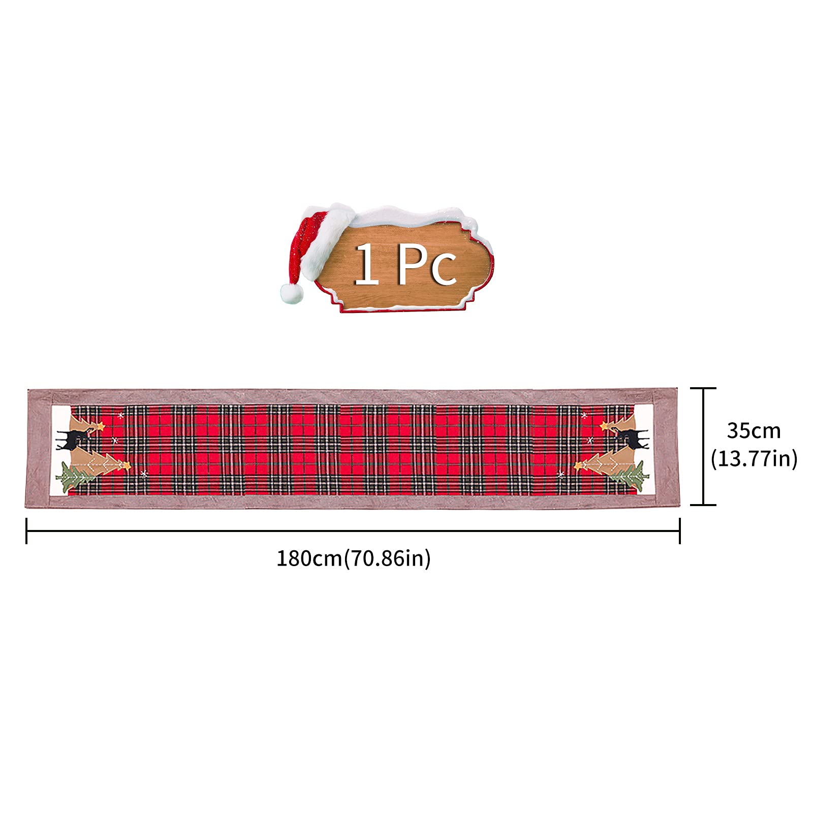 Tischläufer Christmas (32x180 Cm) – Design Mit Hirschen, Weihnachtsbäumen & Schneeflocken In Rot | Aus Leinen-Baumwolle, Mit Quasten