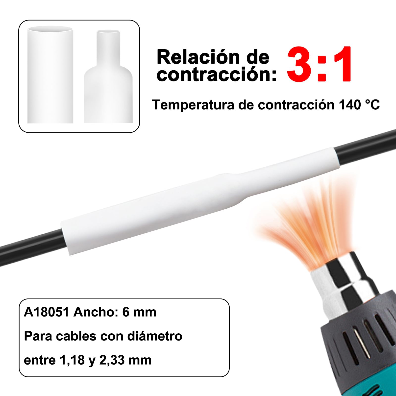 Paquete 8 Repuesto para 18051 Negro sobre Blanco 6mm compatible Dymo
