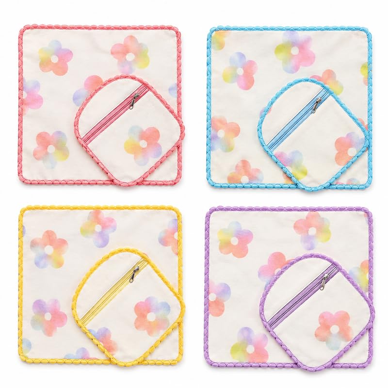 Women's Designer Cotton Handkerchief with Zip Pocket |Leaf Print Organic Cotton Hanky | Reusable, Washable & Skin Friendly | Pack of 4-image-1