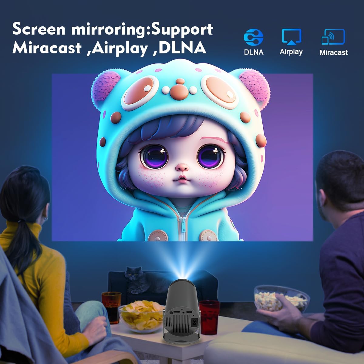 NISOO Mini Projector 4K 1080P Supported, 15000 Lumen Portable WiFi 6 Projector,270° Rotatable Projector with 50% Zoom Home/Outdoor Movie Projector for TV Stick/PS5/Phone/HDMI (Light Black) — Amazon image 7