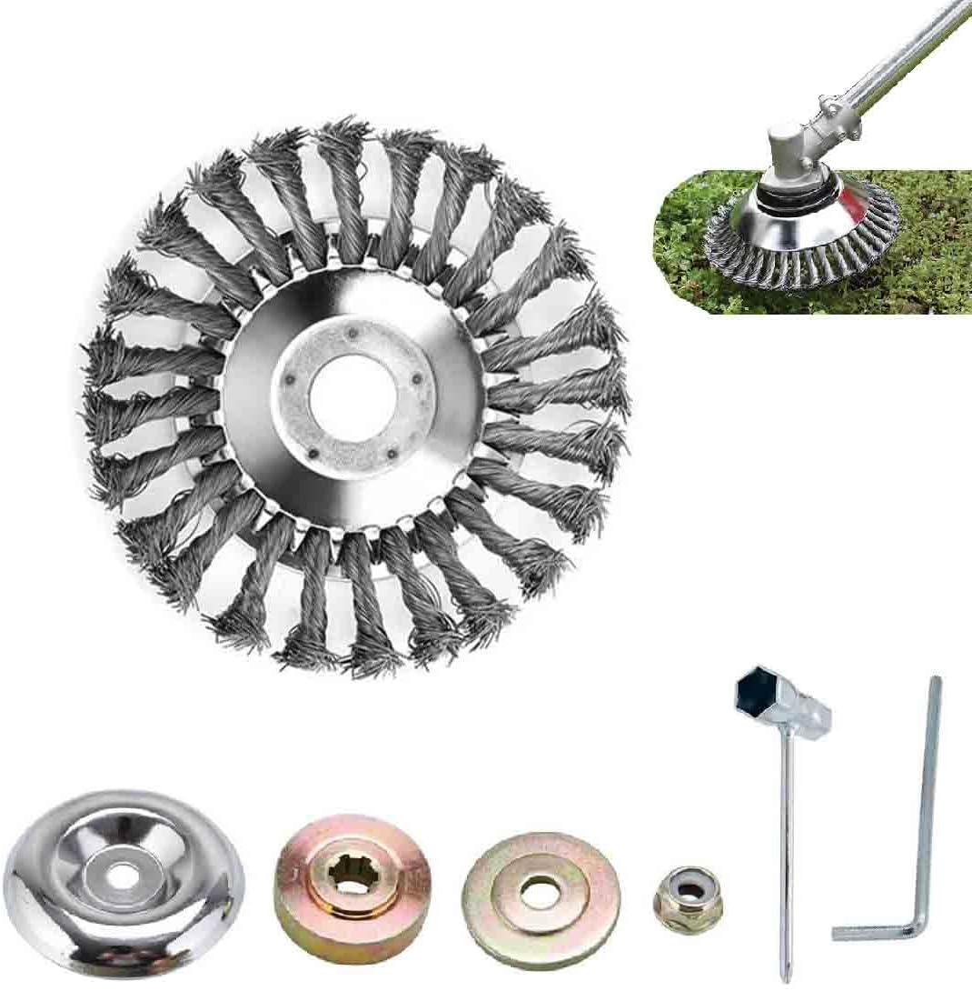 6/8/10 Inch Rotary Weed Brush Joint,Indestructible Brush Cutter Trimmer Head,Twist Knot Steel Wire Wheel Brush Disc,Wired Trimmer Blade,Weed Eater Head for Moss Grass Rust Removal (8 inches)