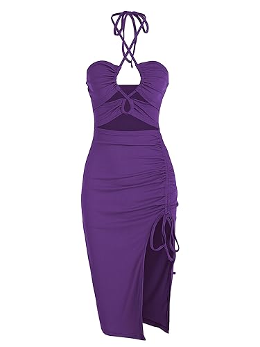 ZAFUL Women's Sleeveless Dress Sexy Midi Halter Dresses Criss Cross Cami Womens Casual Clothes for Party - Aa-purple - Small