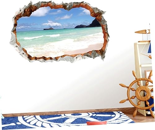 Miniatura 2 de HEALEEP Pinturas decorativas Etiqueta de pared para el hogar, océano, paisaje, calcomanías de pared únicas para playa, agujero 3D, decoración del