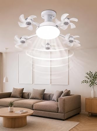 Remote-Controlled LED Ceiling Fan Light with Foldable Blades, 50W, for Living Room, Bedroom or Dining Area, Indoor ,Five-Leaf1