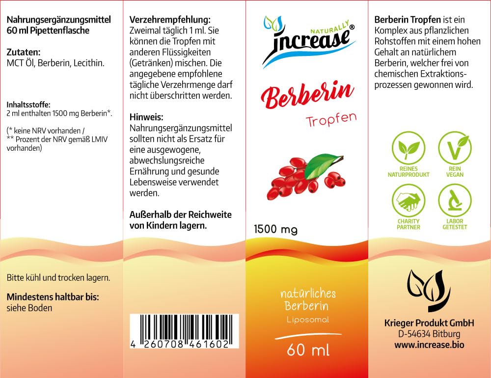 Liposomale Berberin Tropfen hochdosiert - (60.000mg Berberin pro Packung) 2000mg Berberin pro Tagesdosis - Berberine - MCT Öl - Hohe Bioverfügbarkeit
