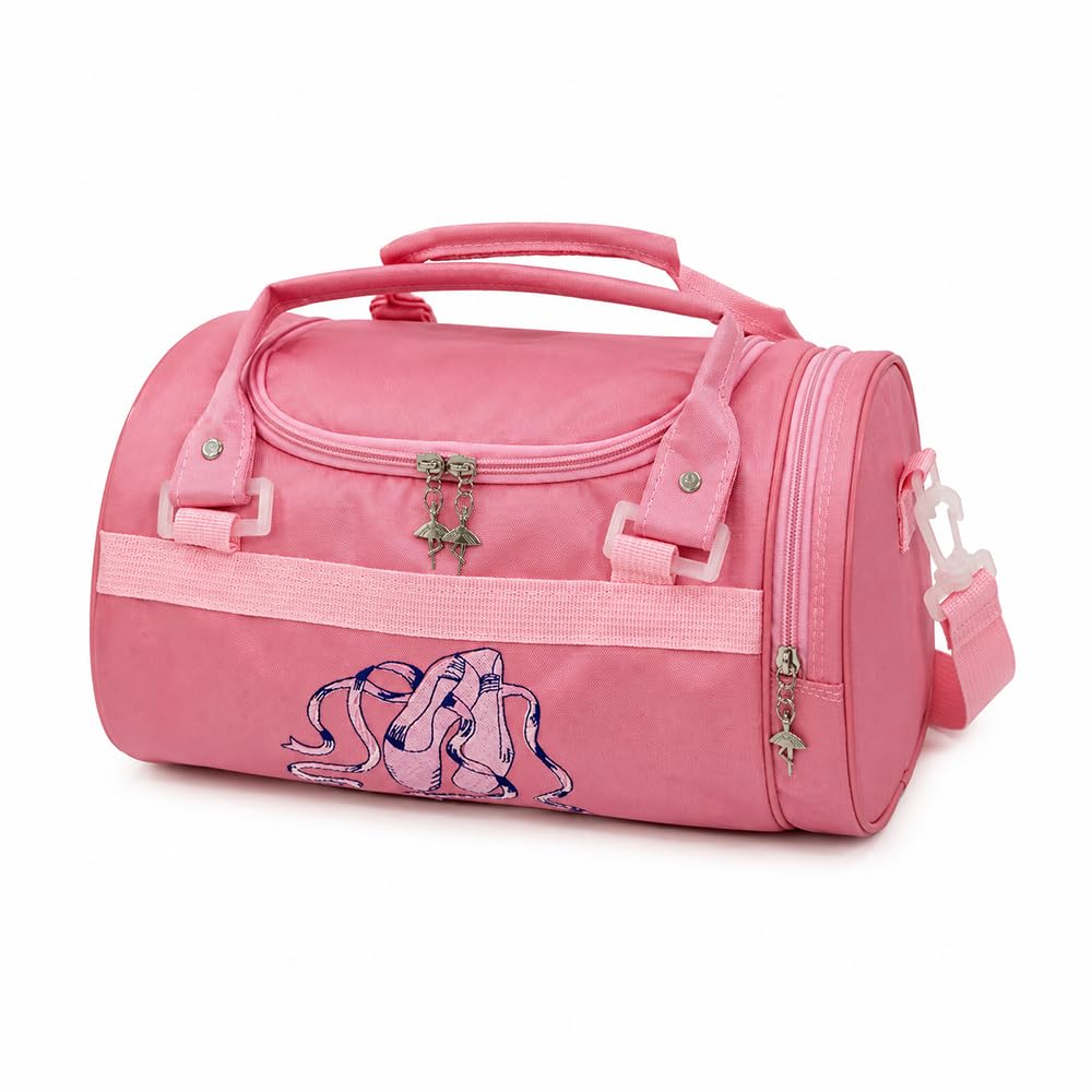 Girls Cute Ballet Dance Bag, Pink Ballerina Duffle with Side Shoe Pocket,Sports Bag, Handbag, Crossbody Bag,for Dancer Girls (Ballet Shoes)
