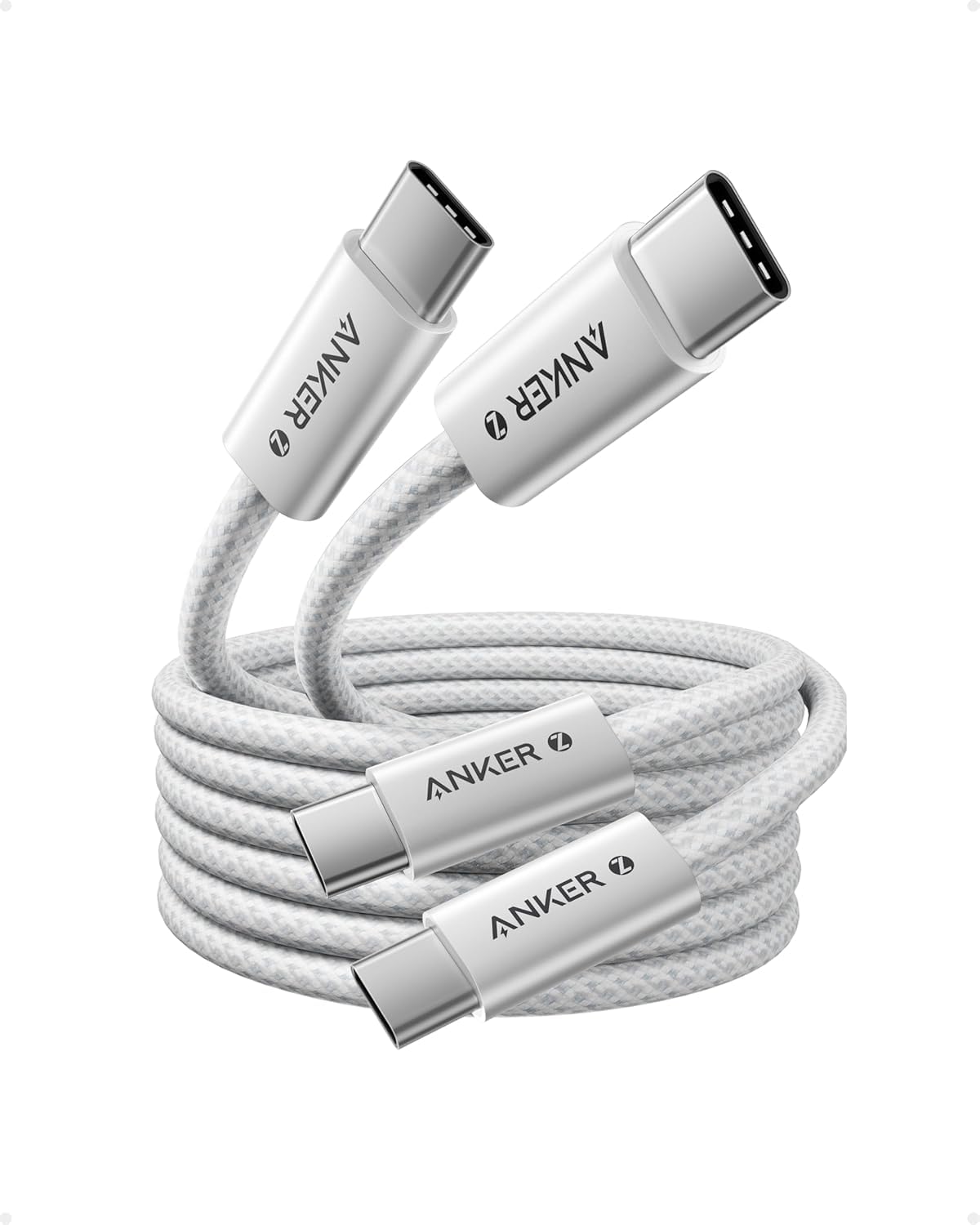 Anker 240W Zolo USB C to USB C Cable, Braided and Dirt-Free Type-C Fast Charging Cable, Slim Connector, for MacBook Pro, iPhone 17/16/15, iPad Pro, Samsung Galaxy,and More (240W) (White, 1.8m,2pack)