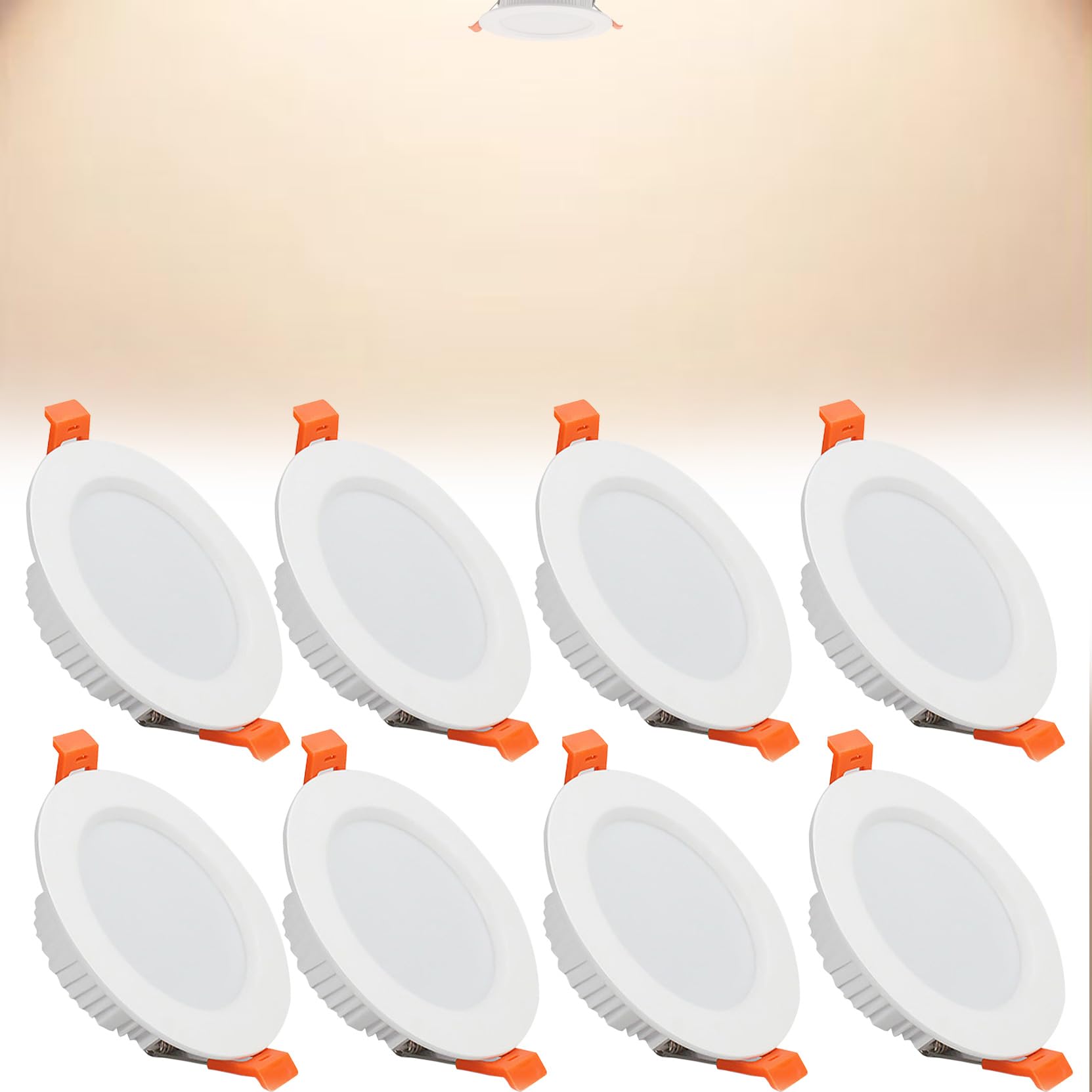 7W LED Recessed Ceiling Spotlights, 4000K Neutral White Ultra Slim Panel Light, Cut Φ80-90mm, AC110-240V Round Downlights for Living Room Office, 8 Pack