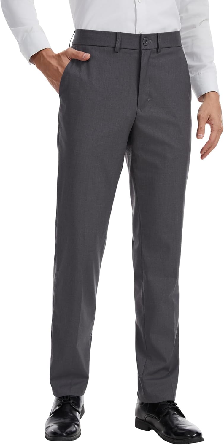 Idtswch Men's Tall Modern Fit Stretch Fabric Flat Front Dress Pants Formal Pants for Business & Office