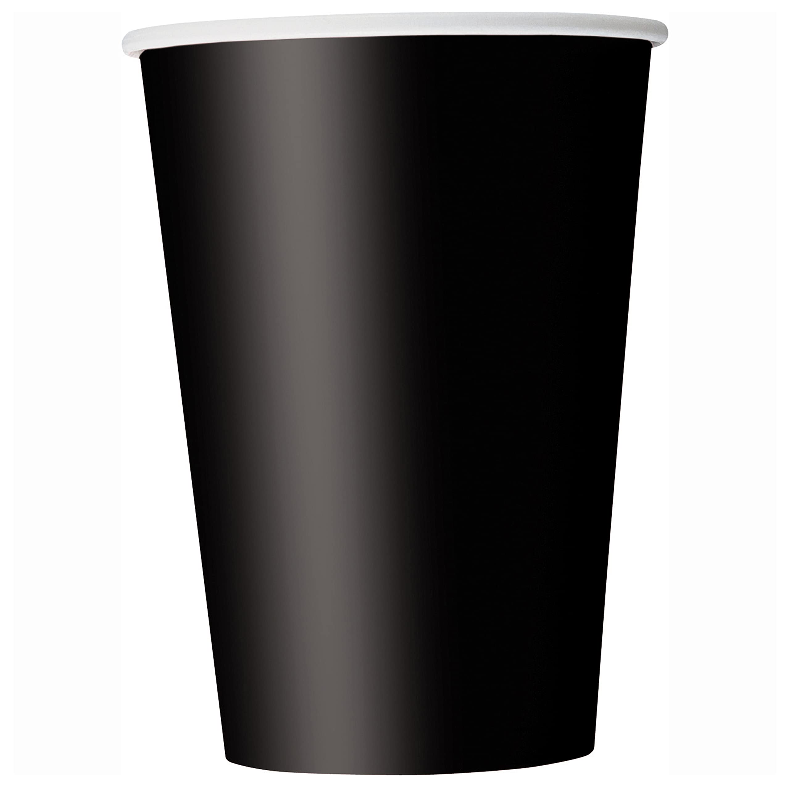 Unique Midnight Black Cups 9oz – Pack of 14 black paper cups, 266ml, perfect for birthday, Halloween, graduation, party drinks, hot and cold beverages, disposable