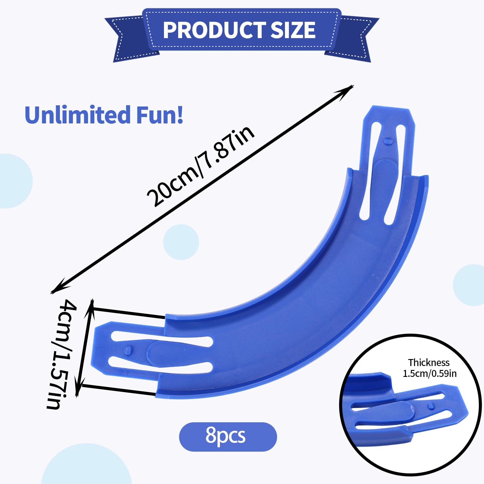 8pcs Curved Track Pieces Compatible with Hot Wheels Toy Car, ABS Racetrack Connectors Track Building Accessories (Blue) - Image 2