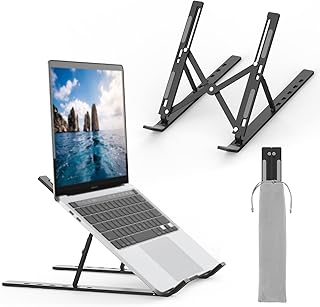 GRIFEMA GB1054B Support Ordinateur Portable Réglable, Support PC Pliable en Aluminium 6 Niveaux de Hauteur, Compatible MacBook Air/Pro, Dell 10-17,3 Pouces, Léger et Stable - Noir