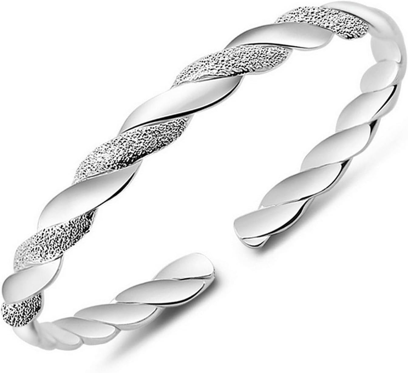 925 Sterling Silver Cuff Bangle Bracelets Adjustable Open Bangles, Fashion Jewelry Simple Adjustable 925 Silver Bangles for Women Mom Wife