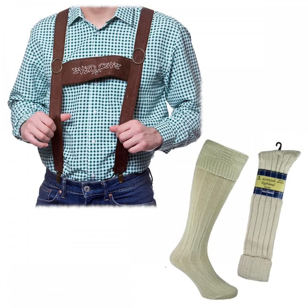 Mens Oktoberfest Braces + Wool Socks Bavarian Beer Fest Stag Party Fancy Dress