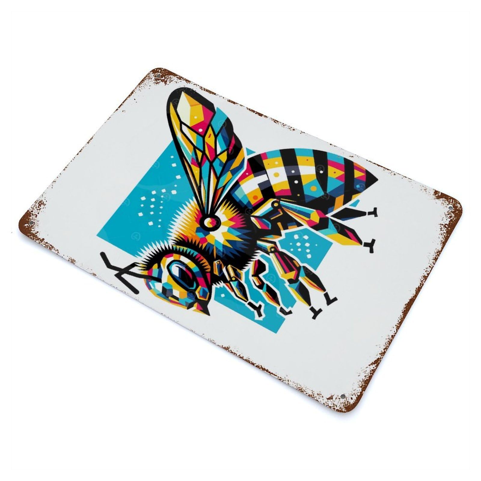 Decorative Tin Sign Bee Wpap Pop Art 11.8"x7.9", Novelty Wall Decor for Shed, Workshop And Garage Wall Decor