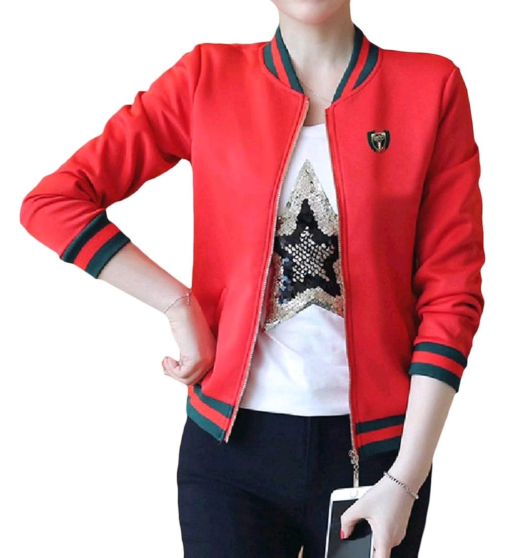 WQ&EnergyWomen Womens Funky Baseball Stand Collar Floral Print Bomber